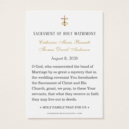 Holy Family Catholic Wedding Prayer Cards (裏面)