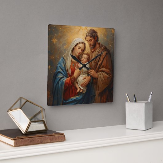 Holy Family Christmas Wall Clock For Peaceful Holi スクエア壁時計 (オフィス)