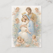 Holy Family with Angels Floral Baptism Remembrance 名刺 (正面)