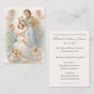 Holy Family with Angels Floral Baptism Remembrance 名刺