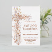 Holy floral cross First Communion white background 箔招待状 (立ち正面)