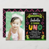Holy Guacamole Fiesta avocado 1st Birthday photo 招待状 (正面/裏面)