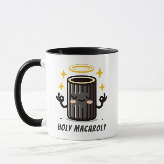 Holy Macaroly Funny Pasta Mug – Cute Meditating  マグカップ (左)