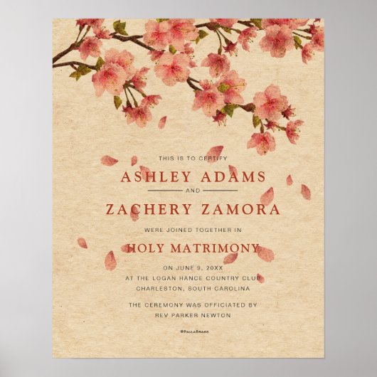 "Holy Matrimony" Fall Floral Wedding Certificate ポスター (正面)