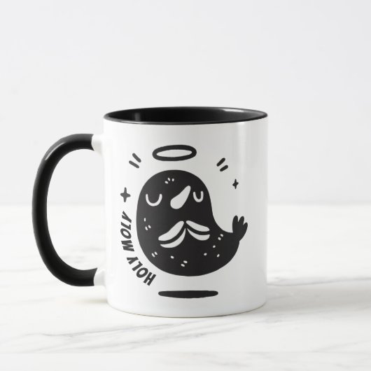 Holy Moly Mustache Mole Mug – Funny Floating  マグカップ (左)