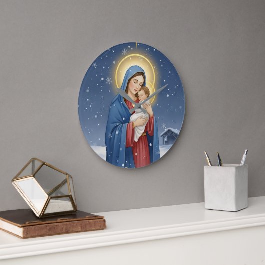 Holy Mother Mary and Baby Jesus Wall Clock ラージ壁時計 (オフィス)