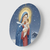 Holy Mother Mary and Baby Jesus Wall Clock ラージ壁時計 (傾斜)