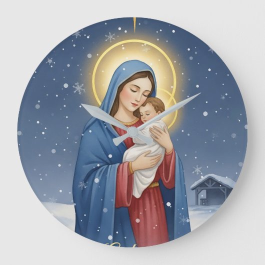 Holy Mother Mary and Baby Jesus Wall Clock ラージ壁時計 (正面)