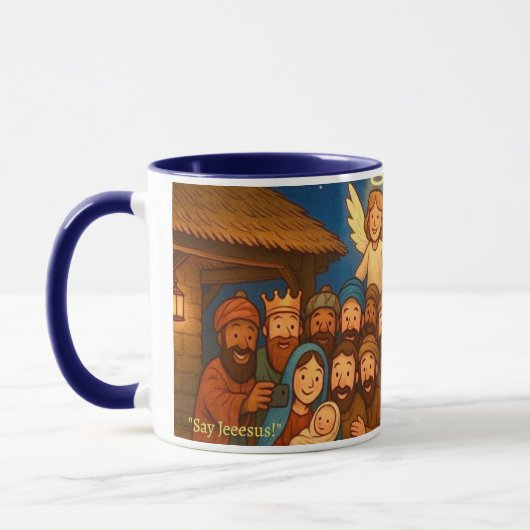 Holy Night Selfie Christmas 11 oz Coffee Mug マグカップ (左)