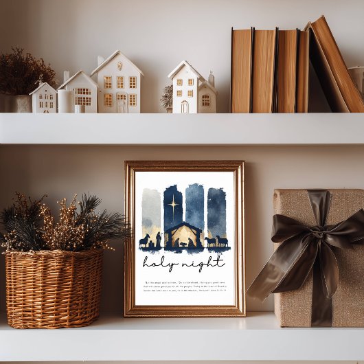 Holy Night Watercolor Nativity Christian Christmas ポスター