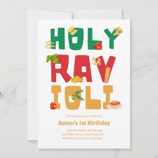 Holy Ravioli Italian Pasta Theme Birthday 招待状 (正面)