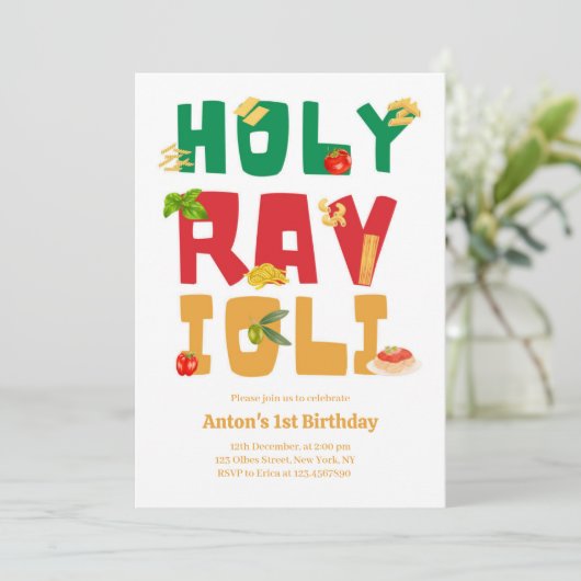 Holy Ravioli Italian Pasta Theme Birthday 招待状 (スタンド正面)