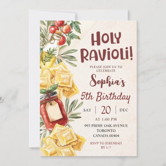 Holy Ravioli Kids Birthday Invitation 招待状 (正面)