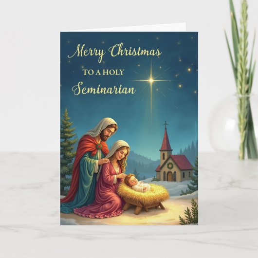 Holy Seminarian Christmas Nativity with Church カード (正面)