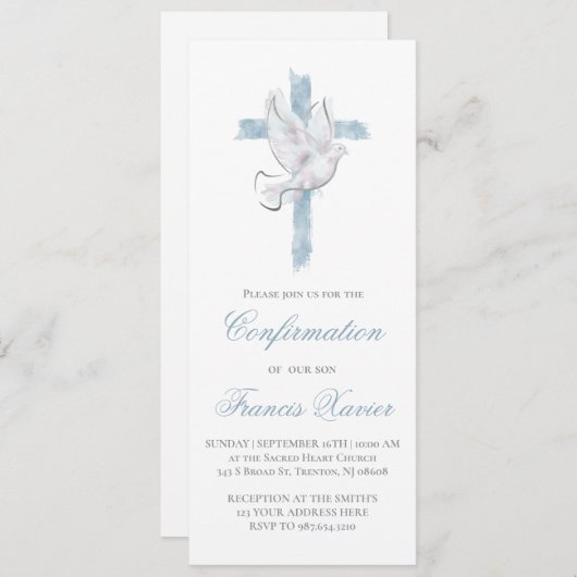 Holy Spirit blue cross Confirmation 招待状 (正面/裏面)