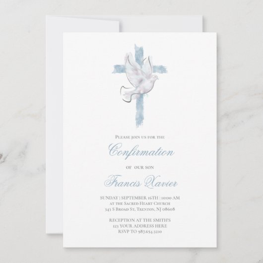 Holy Spirit blue cross Confirmation 招待状 (正面)