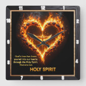Holy Spirit Dove Flaming Heart Romans 5:5 スクエア壁時計 (正面)
