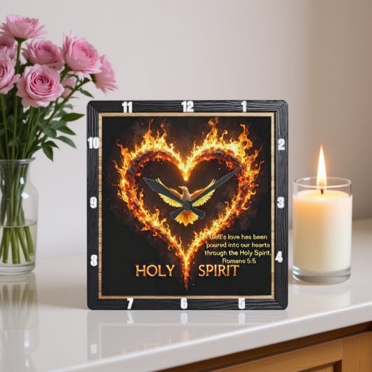 Holy Spirit Eagle Flaming Heart Devotion Romans 5 スクエア壁時計