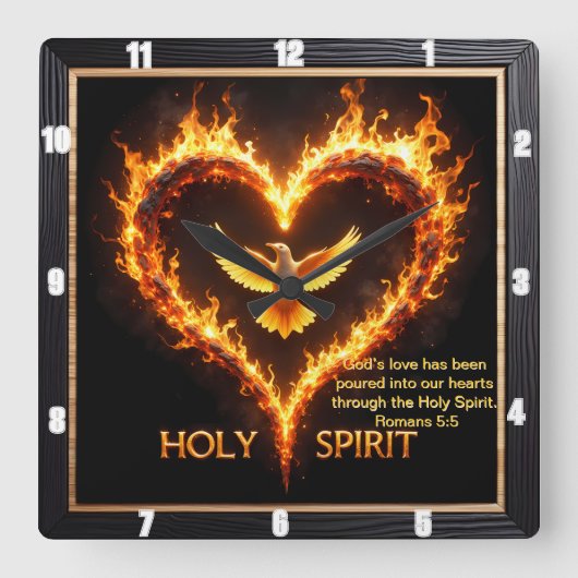 Holy Spirit Eagle Flaming Heart Devotion Romans 5 スクエア壁時計 (正面)