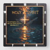 Holy Spirit Fire Cross Water Baptism Matthew 3:11 スクエア壁時計 (正面)