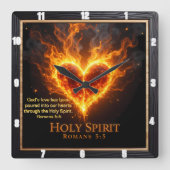 Holy Spirit Glowing Flaming Heart Love Romans 5:5 スクエア壁時計 (正面)