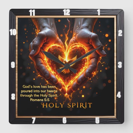 Holy Spirit Hands Flaming Heart Devotion  Romans 5 スクエア壁時計 (正面)