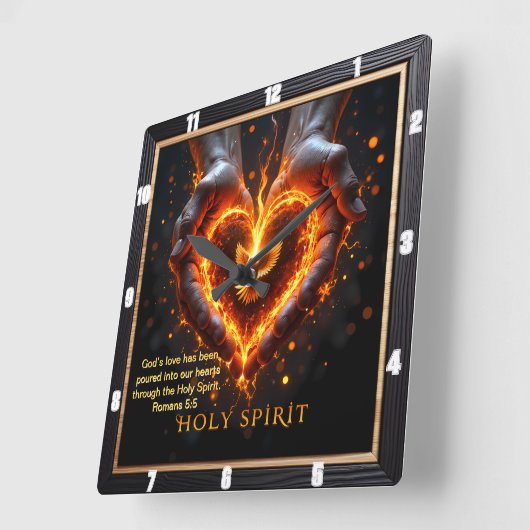 Holy Spirit Hands Flaming Heart Devotion  Romans 5 スクエア壁時計 (傾斜)