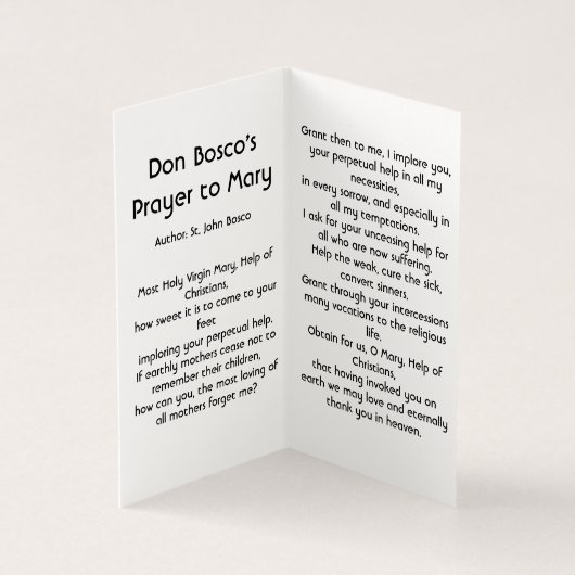 Holy Virgin Mary, Help of Christians, Prayer Card (内部)