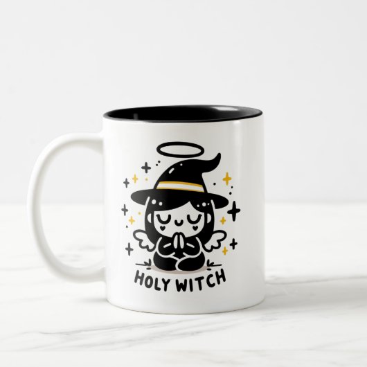Holy Witch Praying Angel Halloween Mug | Two-Sided ツートーンマグカップ (左)
