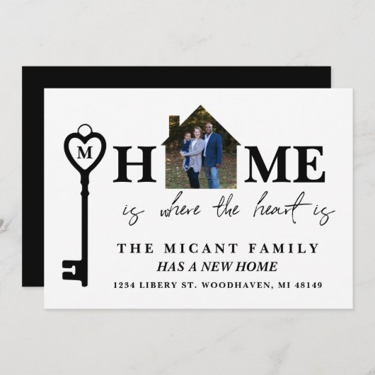 Homeはハート、新しいアドレスの写真カード 案内状 (正面/裏面)