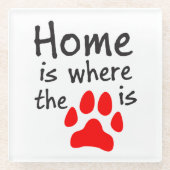 Homeは手の印刷がある場所 – 白 ガラスコースター (正面)