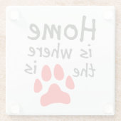 Homeは手の印刷がある場所 – 白 ガラスコースター (裏面)