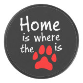 Homeは手の印刷がブラックホッケーパックである アイスホッケーパック (正面)