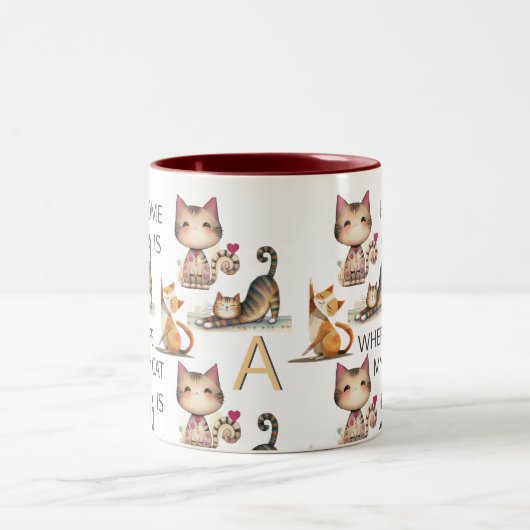 HOMEは私の猫がモノグラムである ツートーンマグカップ (中央)