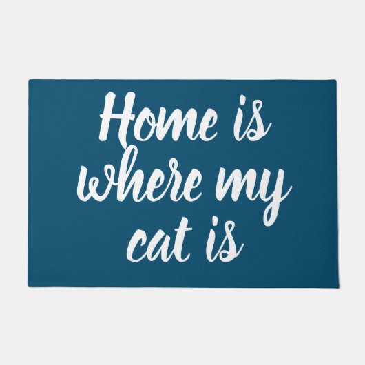 Homeは私の猫が白いスクリプトNavy ドアマット (正面)