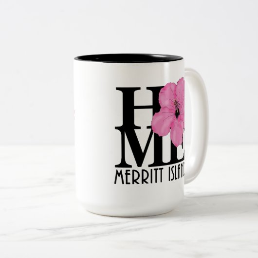 HOMEメリットアイランド15ozピンクのハイビスカス ツートーンマグカップ (正面右)