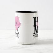 HOMEメリットアイランド15ozピンクのハイビスカス ツートーンマグカップ (中央)