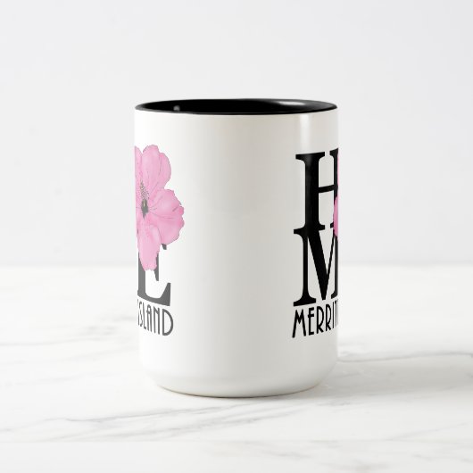 HOMEメリットアイランド15ozピンクのハイビスカス ツートーンマグカップ (中央)