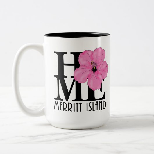 HOMEメリットアイランド15ozピンクのハイビスカス ツートーンマグカップ (左)