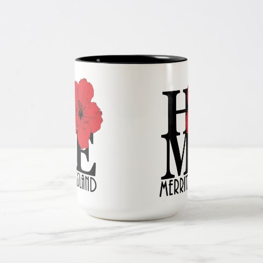 HOMEメリットアイランド15oz (赤いハイビスカス) ツートーンマグカップ (中央)