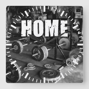 HOME (バーベル) -トレーニング やる気を起こさせる スクエア壁時計