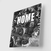 HOME （バーベル） -トレーニング やる気を起こさせる スクエア壁時計 (傾斜)