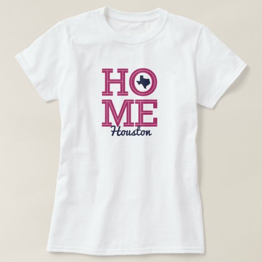 HOME – 文はっきりした字&テキサス州シェイプネイビーブルーピンク Tシャツ (デザイン正面)