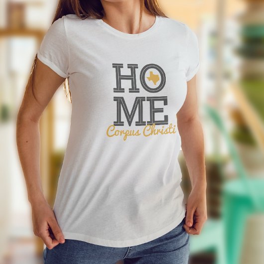 HOME – 文はっきりした字&テキサス州シェイプ灰色イエロー Tシャツ