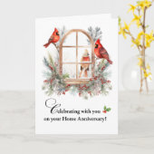 Home Anniversary Cardinal Birds in Winter Window カード (黄色い花)