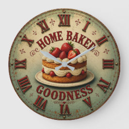 Home Baked Strawberry Cake Vintage Farmhouse ラージ壁時計