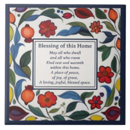 Home Blessing Sign Plaque Floral Pomegranates タイル