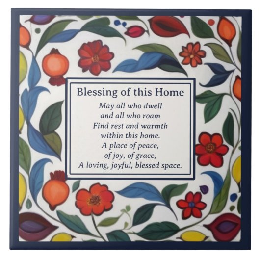 Home Blessing Sign Plaque Floral Pomegranates タイル (正面)