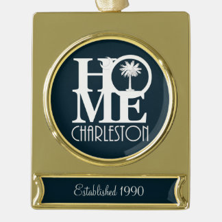 HOME Charlestonカスタマイズ可能 – 年間の開設 ゴールドプレートバナーオーナメント