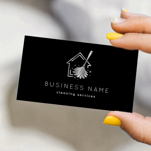 Home Cleaning Services Housekeeper Black & Silver 名刺